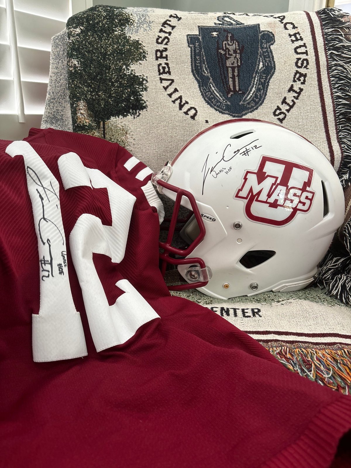 coen brothers football helmet Liam Coen Autographed Game Jersey & Helmet – Auction – UMASS Football