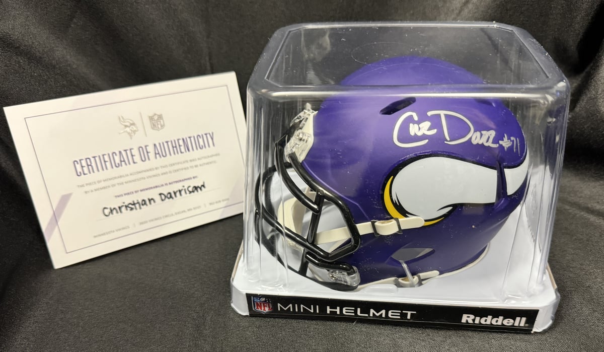 Christian Darrisaw signed Vikings Mini Helmet – Auction – Corks