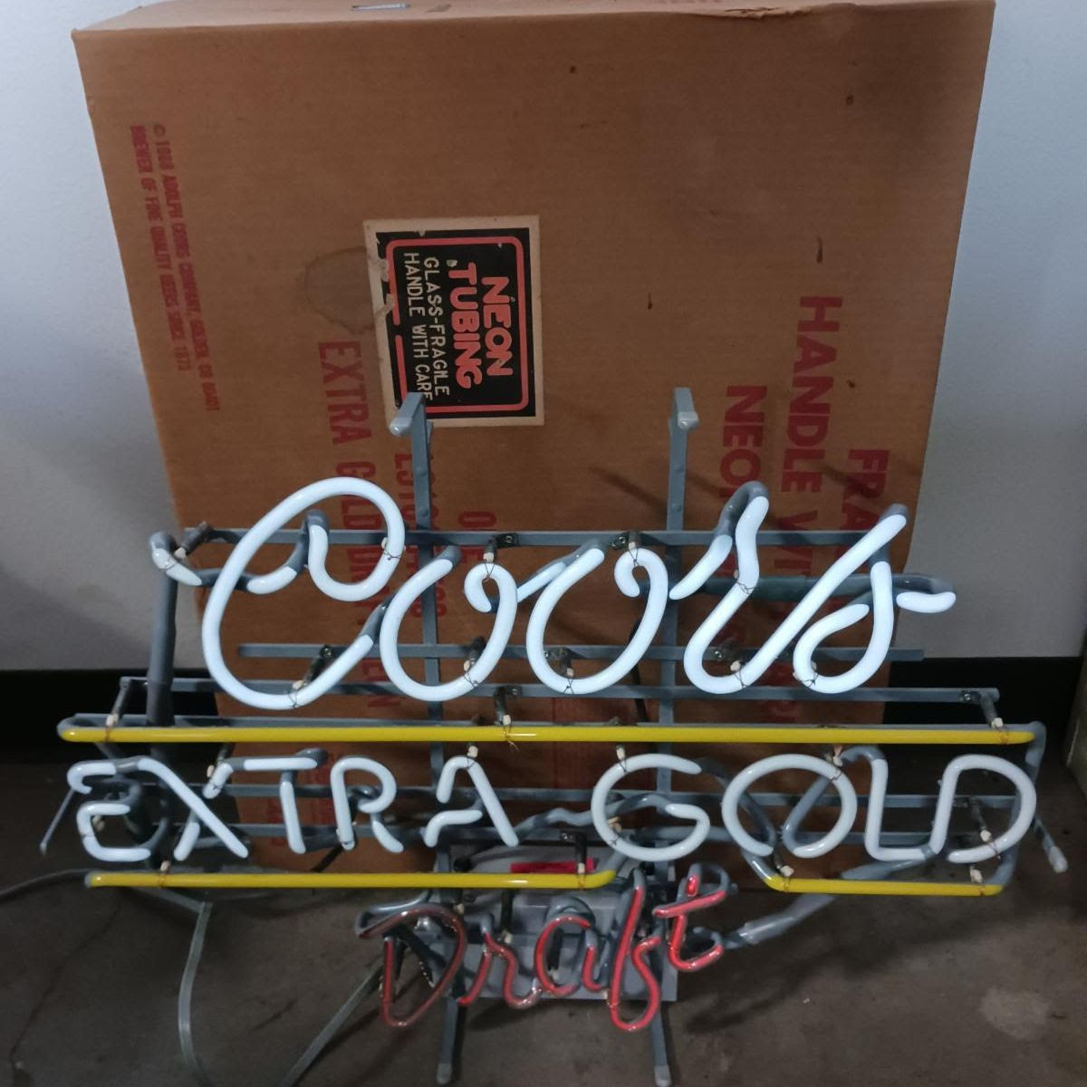 Vintage 1988 Coors Extra Gold Draft Neon Sign with Original Box