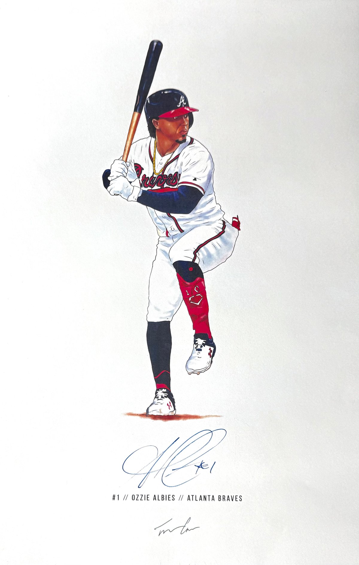 Ozzie Albies Illustrated Art Print - Autographed by Ozzie Albies 