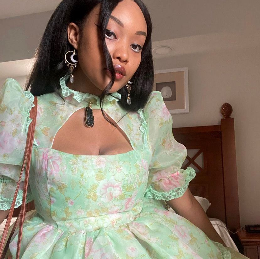 selkie dress green Selkie Green Floral Print Mini Dress main image 1