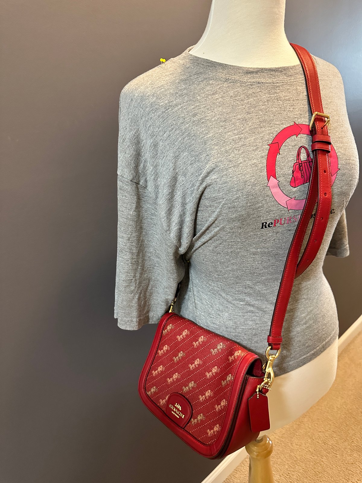 Red COACH Womens Saddle Bag With Horse And Carriage Dot Print LIKE 