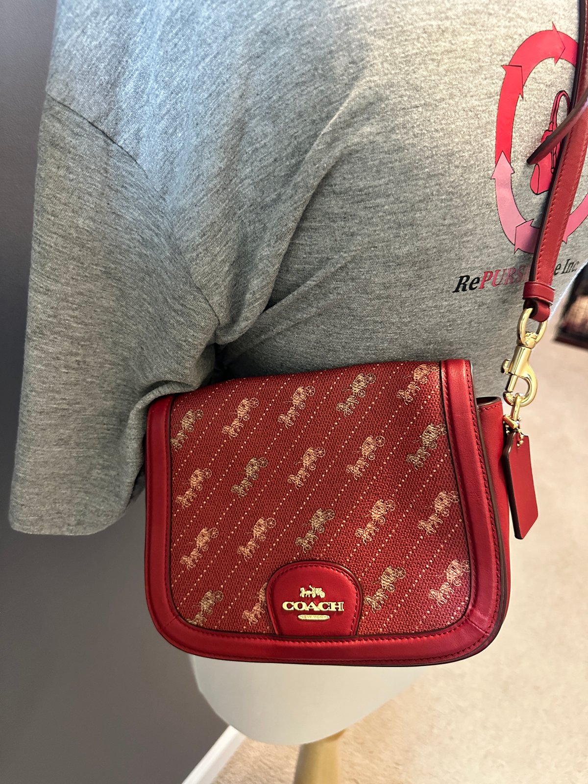 Red COACH Womens Saddle Bag With Horse And Carriage Dot Print LIKE 