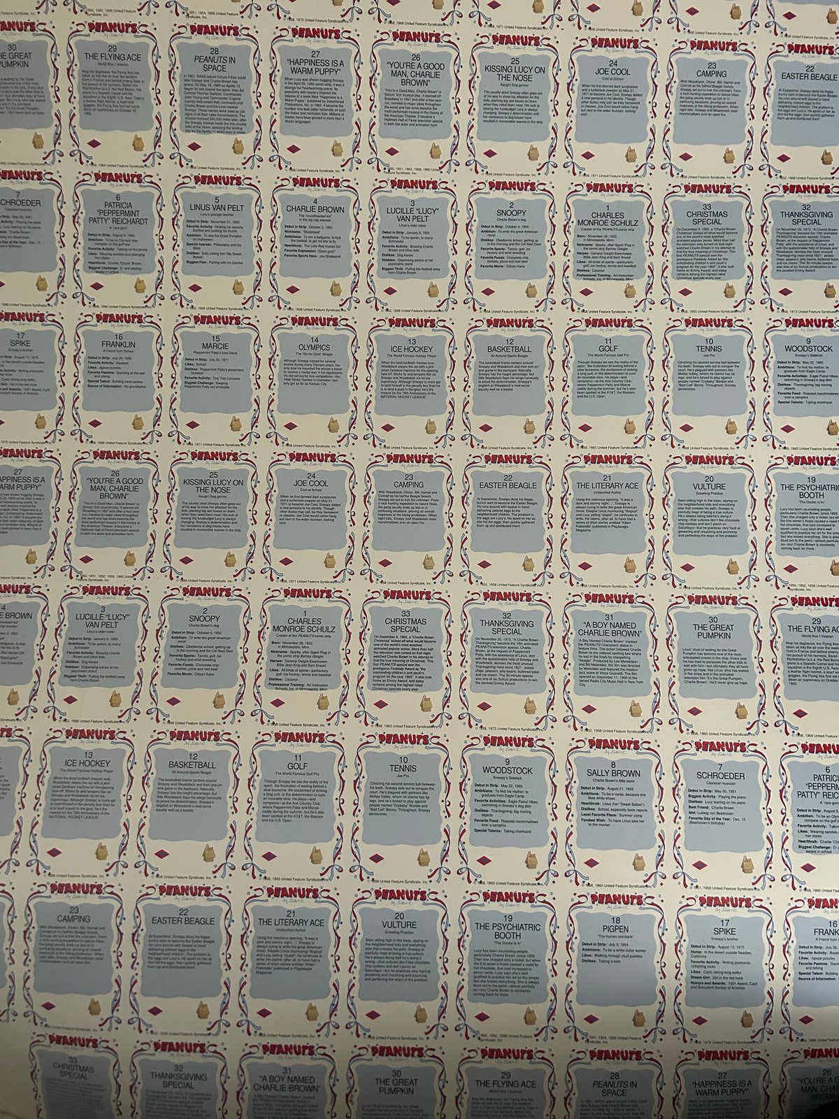 Peanuts Trading Card Uncut 99 Card Sheet Error Set - Snoopy